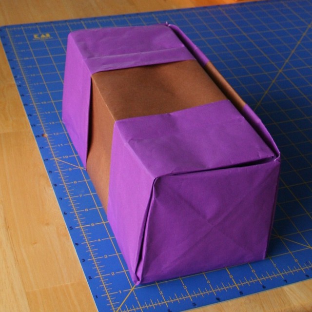 A very large version of the hinge lidded box.  The craft paper I used was too soft for the job.  It needs a stiffer paper for this size.  The problem is finding paper which has such large dimensions.