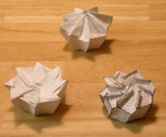 Rough prototypes of twist boxes, types 1, 2 and 3.
(These prototype foldings will be replaced by better ones in the near future.)

Designed and dog-eared in 2002 (by Rosemary LYNDALL WEMM)