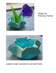 Varation of the coaster bowl designed and folded by Arnold Tubis.  Flower insertion  by Florence Temko.