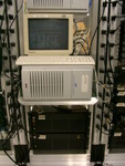 Old monitor inherited from walnut creek cdrom print spooler machine, with built in phosphor burn.  Below is old-beast, then hub, then freefall at the very bottom.