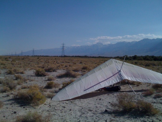 Back to Owens Valley.  September 2008.  I launched way off in the distance and flew along the mountains towards the right.  I left the mountains to come land here because I was tired and had enough.