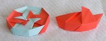 OCTAGONAL BOX LID: D01 

FROM:  4 square sheets in diamond orientation

VIEW: Outside (top) view of completed lid and another view of completed unit from same perspective.
