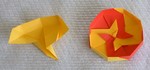 OCTAGONAL BOX LID: D03 

FROM:  4 square sheets in diamond orientation

VIEW:  Inside view of completed lid.  Completed unit from same perspective.