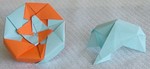 OCTAGONAL BOX LID: D06 

FROM:  4 square sheets in diamond orientation

VIEW: Outside of completed lid and completed unit from same perspective.