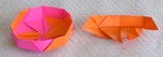 OCTAGONAL BOX LID: D10
 
FROM:  4 square sheets in diamond orientation

VIEW: Inside view of completed lid and completed unit from same perspective.