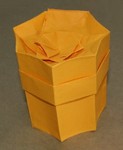 7-sided Sunken Lid Tower Box.  Designed and folded by Rosemary LYNDALL WEMM.  Sept 2006